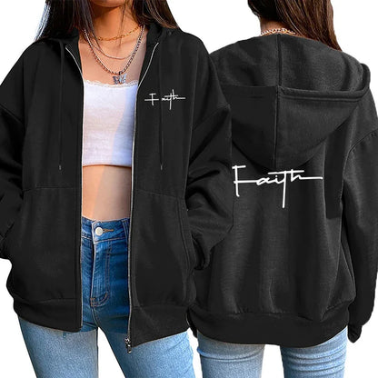 Womens Zipper Cardigan Coat Printing Casual Hooded Sweatshirt Sports Jogging Clothing High Quality Versatile Street Woman Jacket