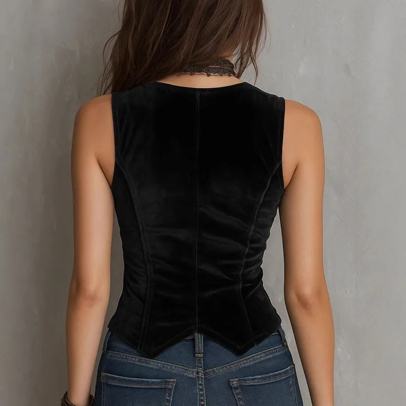 Autumn Winter Solid Velvet Women's Vest Jacket Elegant V Neck Button Top Cardigan Casual Sleeveless Slim Vintage Outerwear Coats