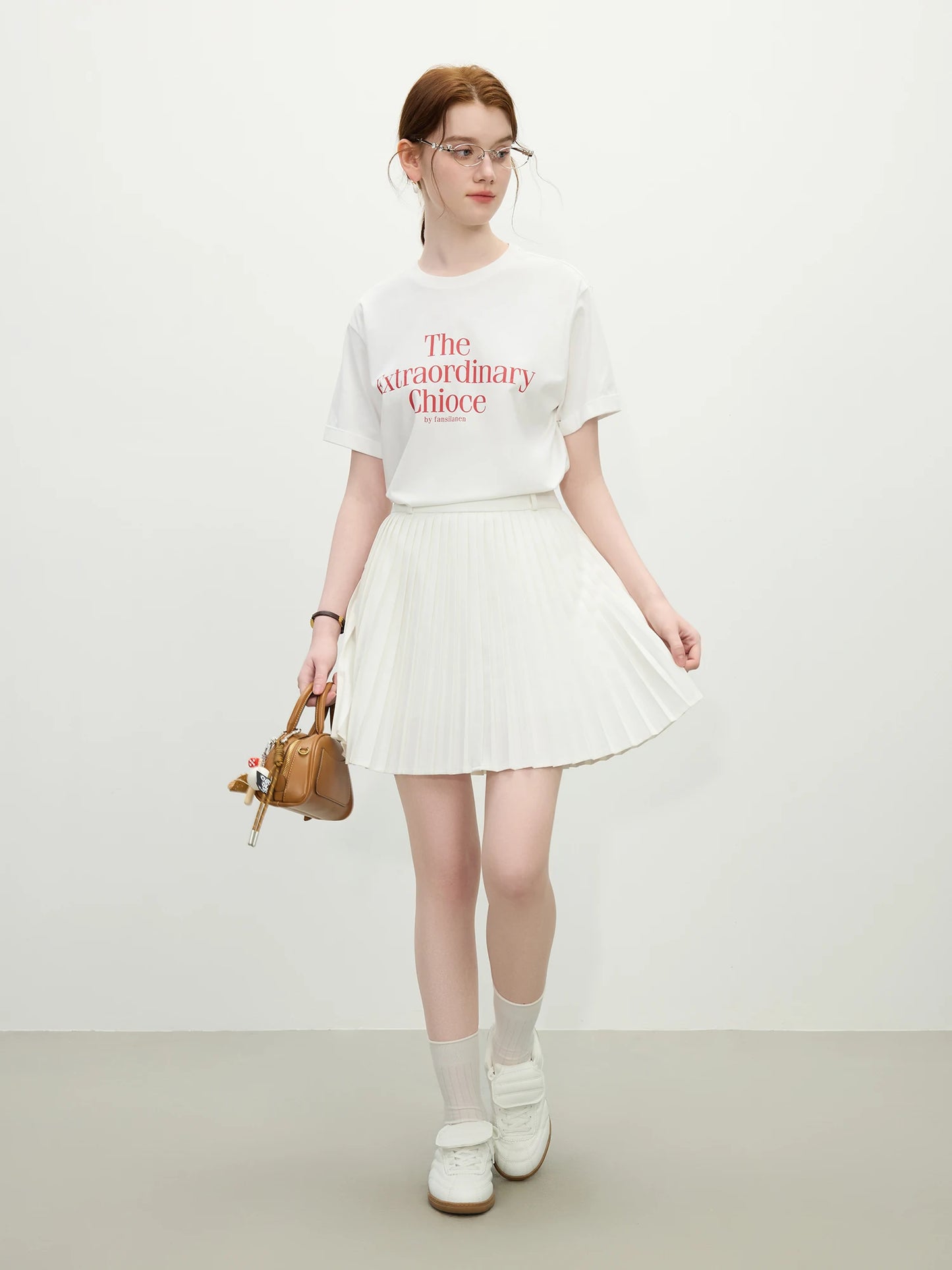 FSLE Office Lady White Wool-Blend Pleated Skirt 2025 Summer Slimming A-Line Mini Office To Chic Versatile Elegance 25FS12212