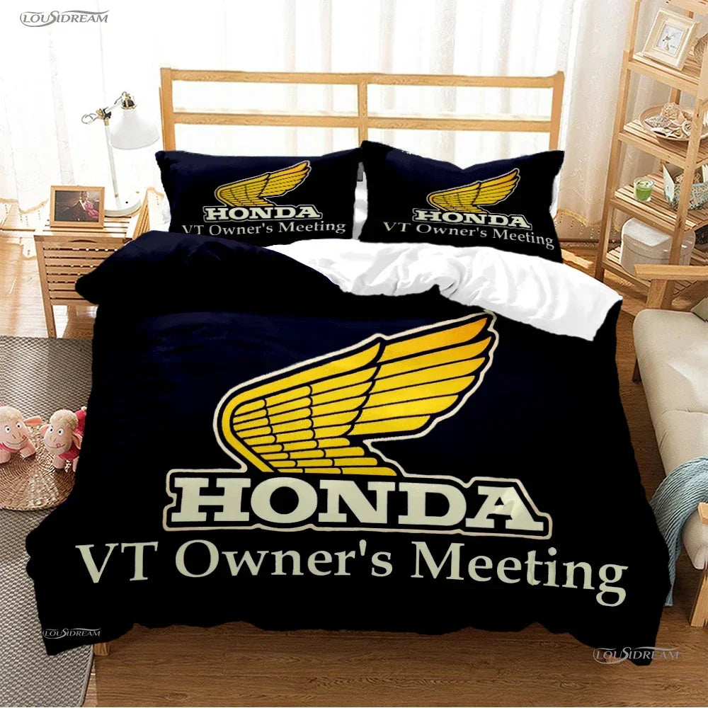 HRC-HONDA Motorcycle logo Duvet Cover Comforter Bedding sets Soft Quilt Cover and Pillowcases for Teens Single/Double/Queen/King