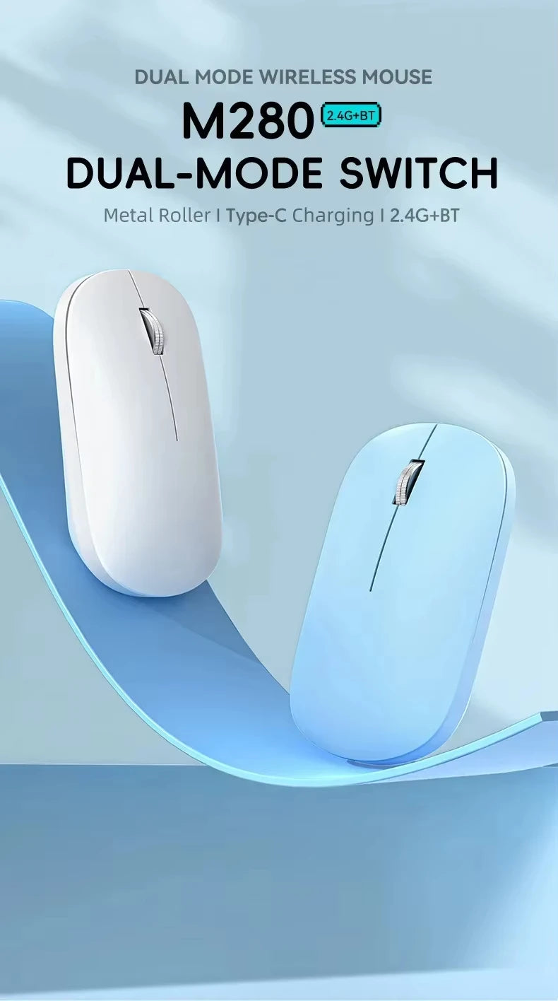 Lenovo Wireless Mouse with Type-C Fast Charging, Silent Click Dual-Mode for Multi-Device, 4 Adjustable DPI 2.4G + BT Dual-mode