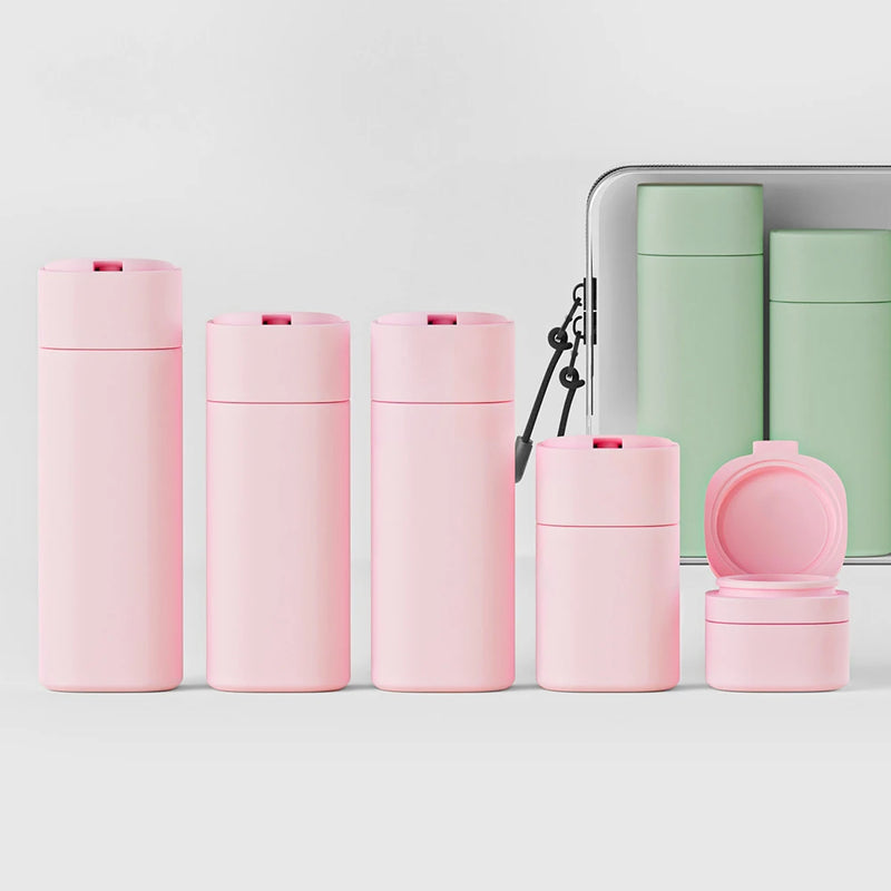 Travel Bottles Leak Proof 4 in 1 Containers for Toiletries Refillable Plastic Bottles with Lid Spray Lotion Shampoo