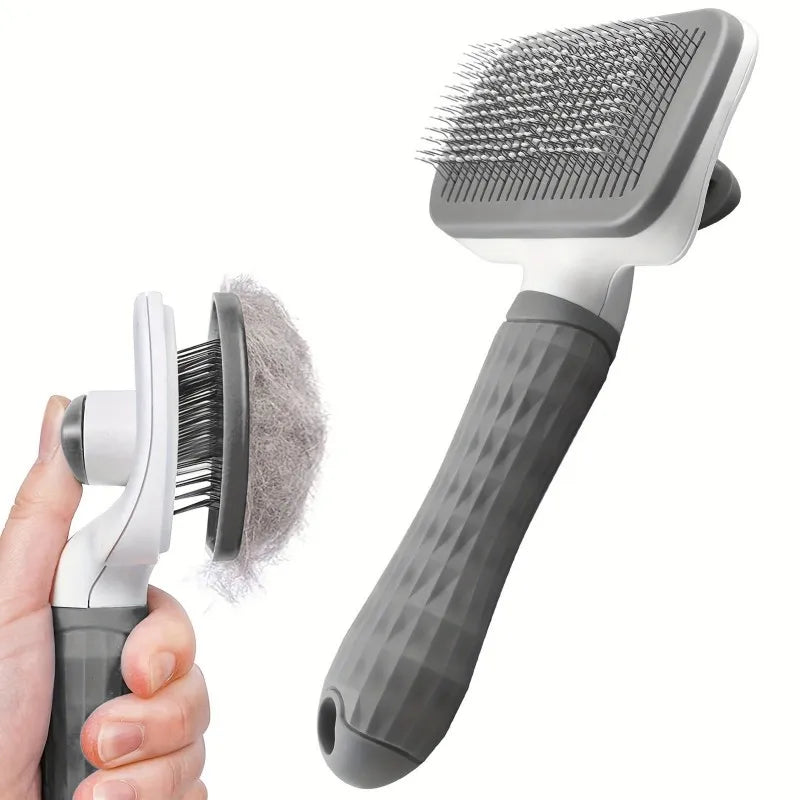 Dual-Use Dog Cat Grooming Brush 20×10×5.5cm, Self-Cleaning Slicker Comb with Round-Tip Bent Needles, Ergonomic Handle for Pet Ha