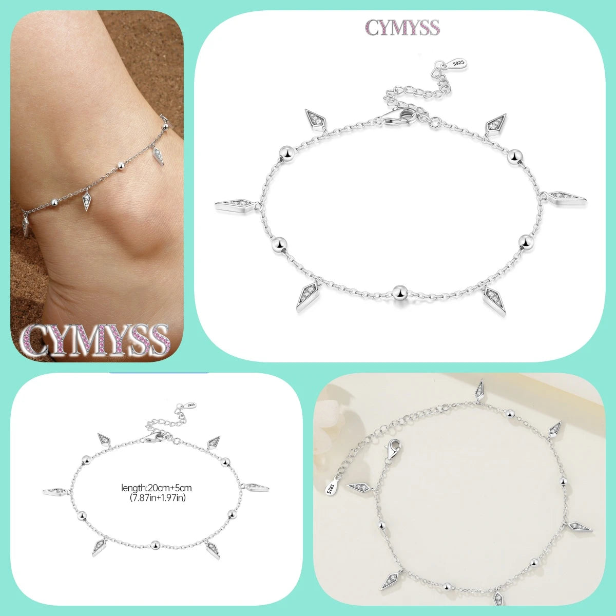 Original Anklets for Women 925 Sterling Silver Exquisite 2 Layer Zircon Chain Anklet Gold Color Ideal Summer Beach Jewelry Gift
