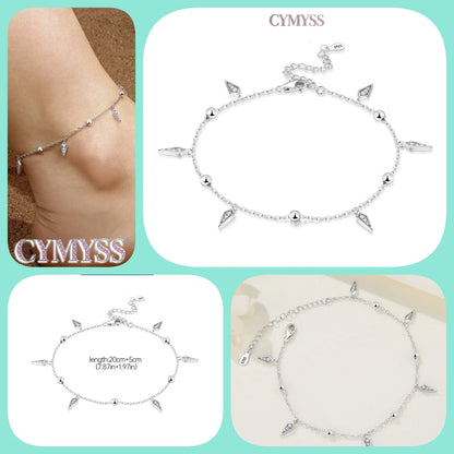 Original Anklets for Women 925 Sterling Silver Exquisite 2 Layer Zircon Chain Anklet Gold Color Ideal Summer Beach Jewelry Gift