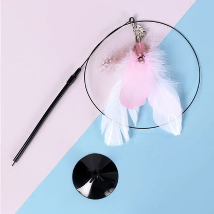 Cat Toy Cat Toys Interactive with Sucker Feather Toys for Cats Tease Sucker Stainless Steel Wire Cats Toy with Bell Pet Products