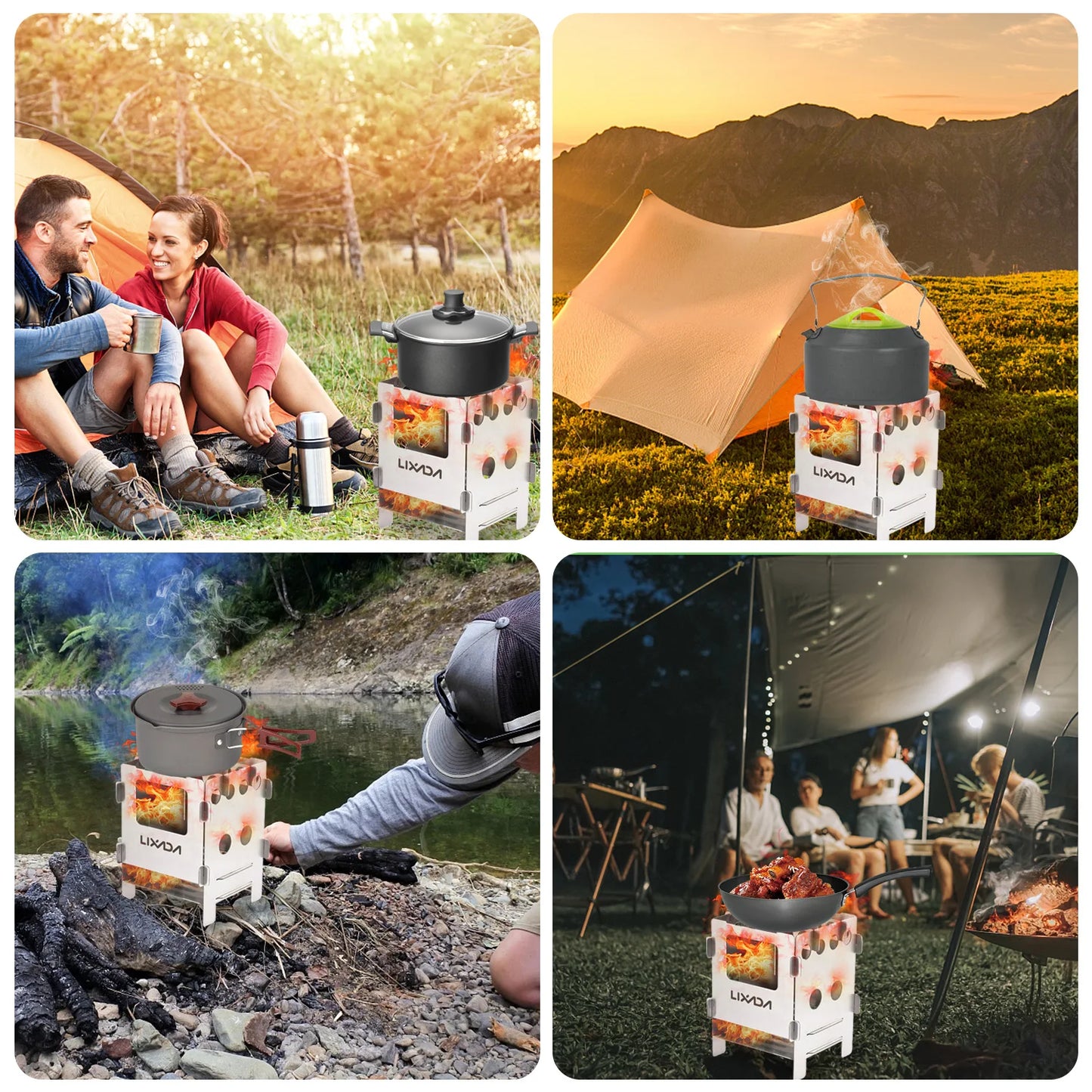 Stainless Steel / Ti Camping Stove Folding Wood Stove Outdoors Portable BBQ Barbecue Shelf Mini Charcoal Picnic Stove