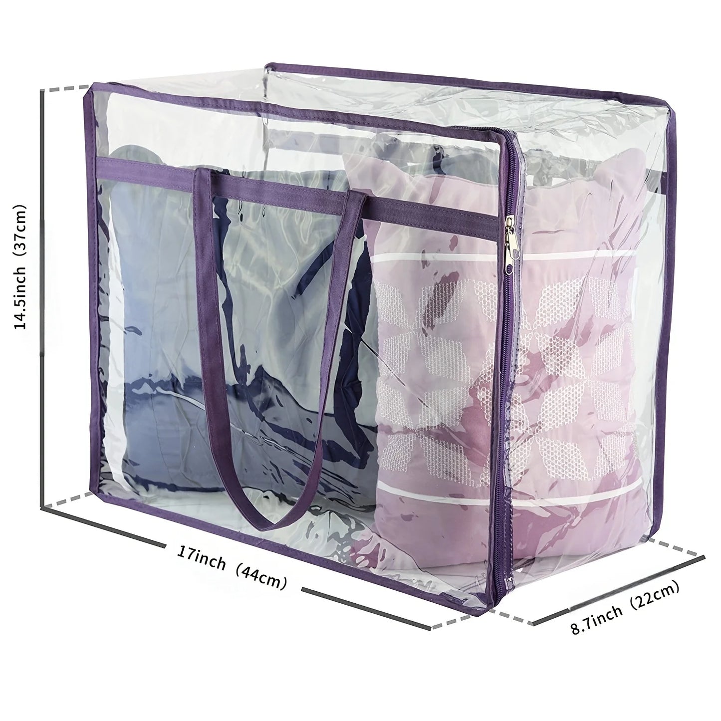 1pc Clear Zippered Storage Bags - Plastic Vinyl, Reinforced Handle, for Blankets, Clothes, Comforter, Bedding, Moving