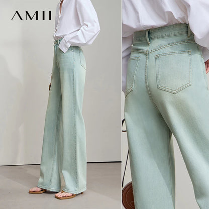 AMII Minimalist Jeans Pants Women 2025 Autumn New Classic Lady Trousers Cotton Straight Casual Woman Loose Denim Pants 12543031