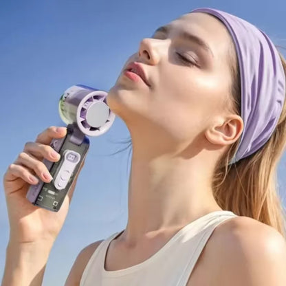 Portable Handheld Fan with LED Light 100 Speeds Foldable Personal Cooling Fan Rechargeable Folding Travel Fan for Camping Hiking