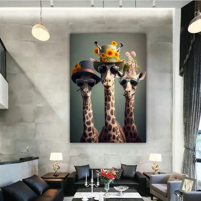 Funky Giraffe Wall Art Canvas Print, Painting Home Decor Animal Canvas Wall Hanging Home Decor Poster - Unframed