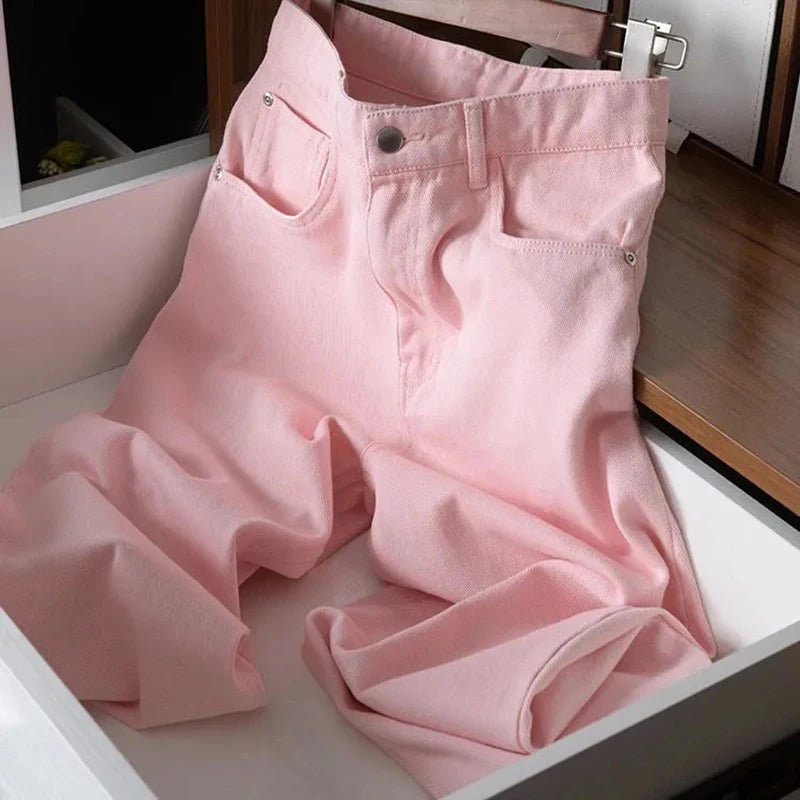 Women's Straight High Waist Jeans Korean Fashion Streetwear Baggy Wide-leg Casual White Denim Pants New Wash Vintage Vaqueros