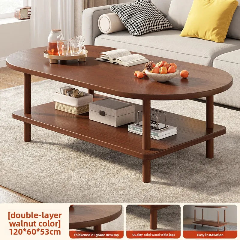 Coffee Table for Living Room Oval Small Space Furniture for Apartment Modern Simple Low Double-Layer Storage Table Easy Clean