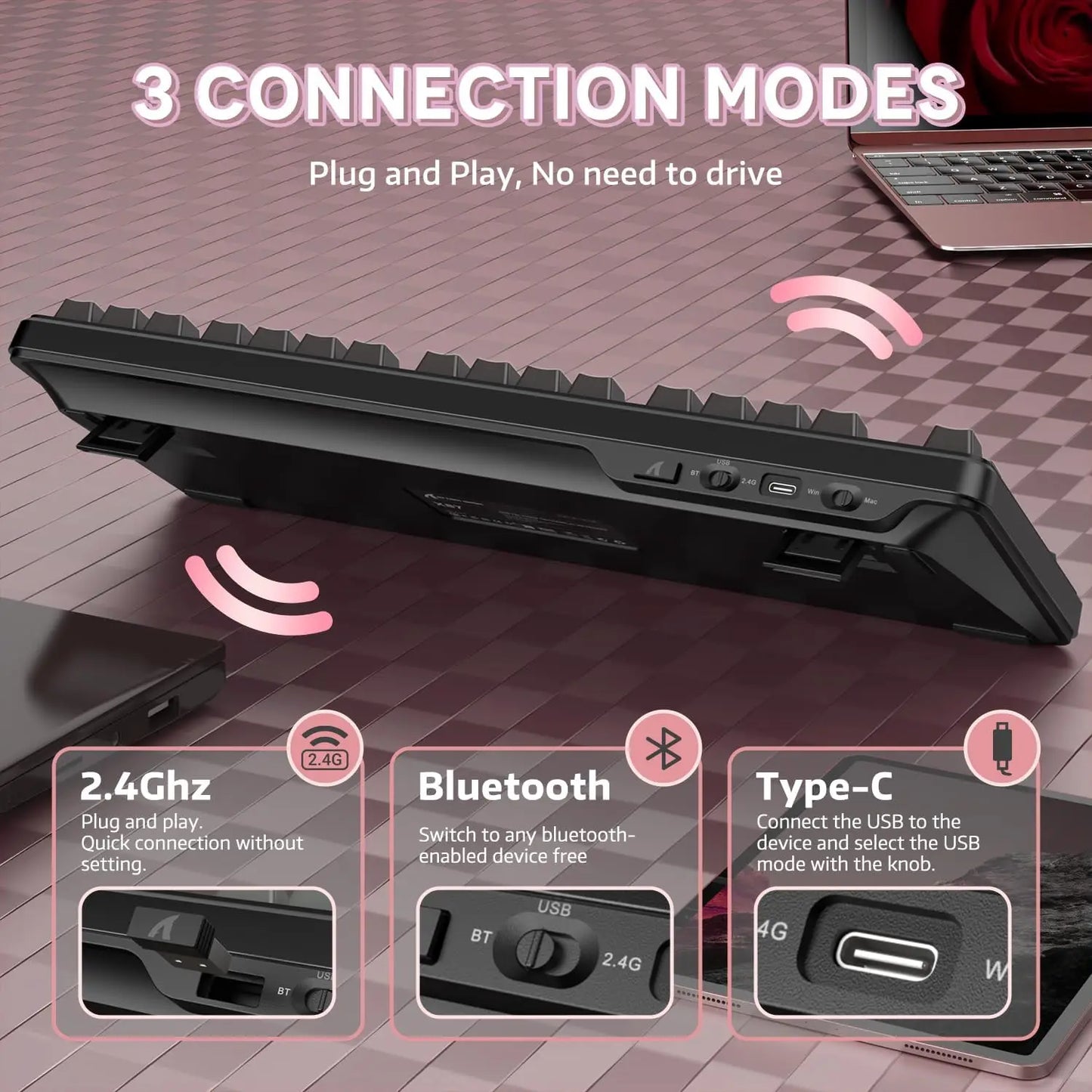 Attack Shark X87 Wireless Mechanical Keyboard, Hot Swappable Gasket Gaming Keyboard RGB Backlit Gaming Keyboard,BT/2.4GHz/USB-C