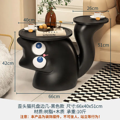 Cat Modern Coffee Side Table Black Designer Cute Nordic Funky Minimalist Small Table Space Saving Corner Living Room Furniture