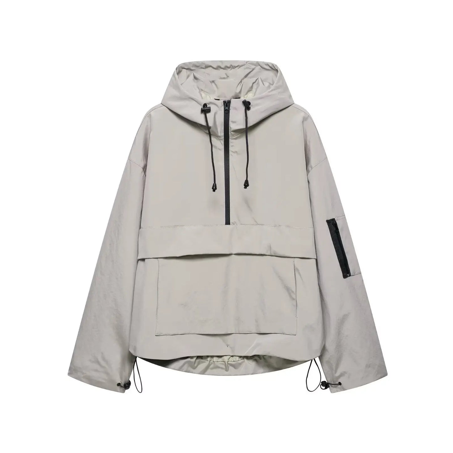 Fashion Casual Loose Hooded Jacket Women Solid Color Long Sleeve Windproof Breathable Zipper Jackets Coat Tops Female Streetwear