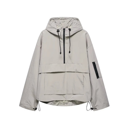 Fashion Casual Loose Hooded Jacket Women Solid Color Long Sleeve Windproof Breathable Zipper Jackets Coat Tops Female Streetwear