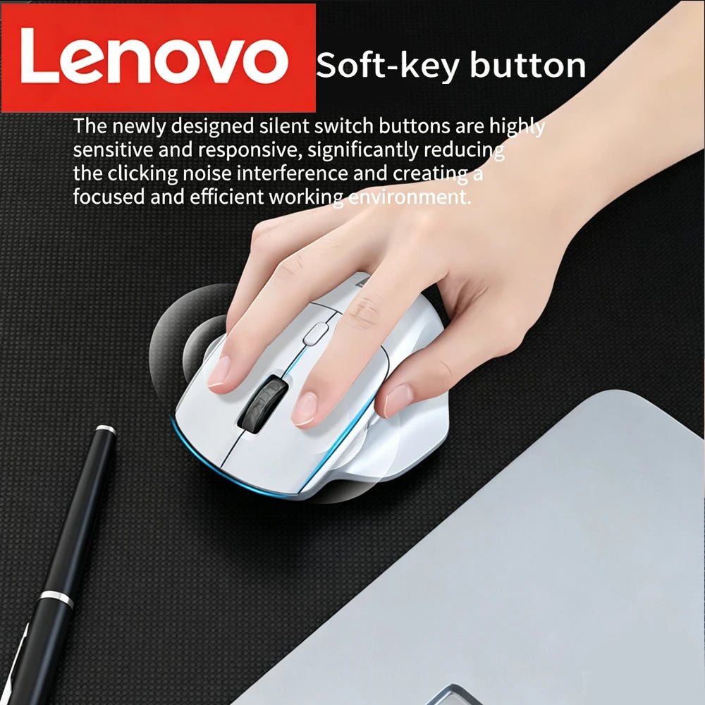 Lenovo Wireless Mouse Ergonomic Design 2.4G Dual-Mode Connection Large-Capacity Battery Comfortable For Gaming And Office Use