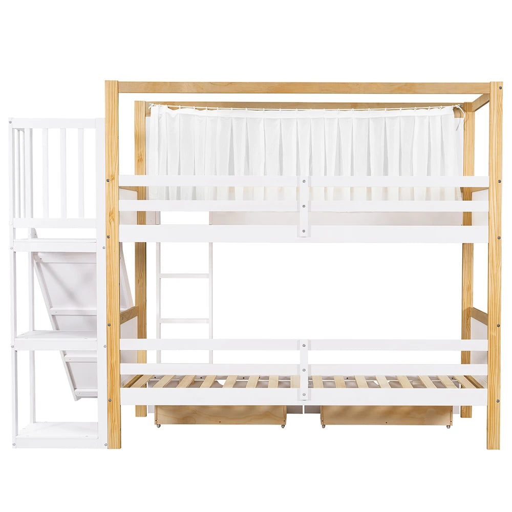 KOMHTOM Children's bunk bed with 2 drawers (with wheels), children's slide, 90x200cm