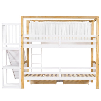 KOMHTOM Children's bunk bed with 2 drawers (with wheels), children's slide, 90x200cm