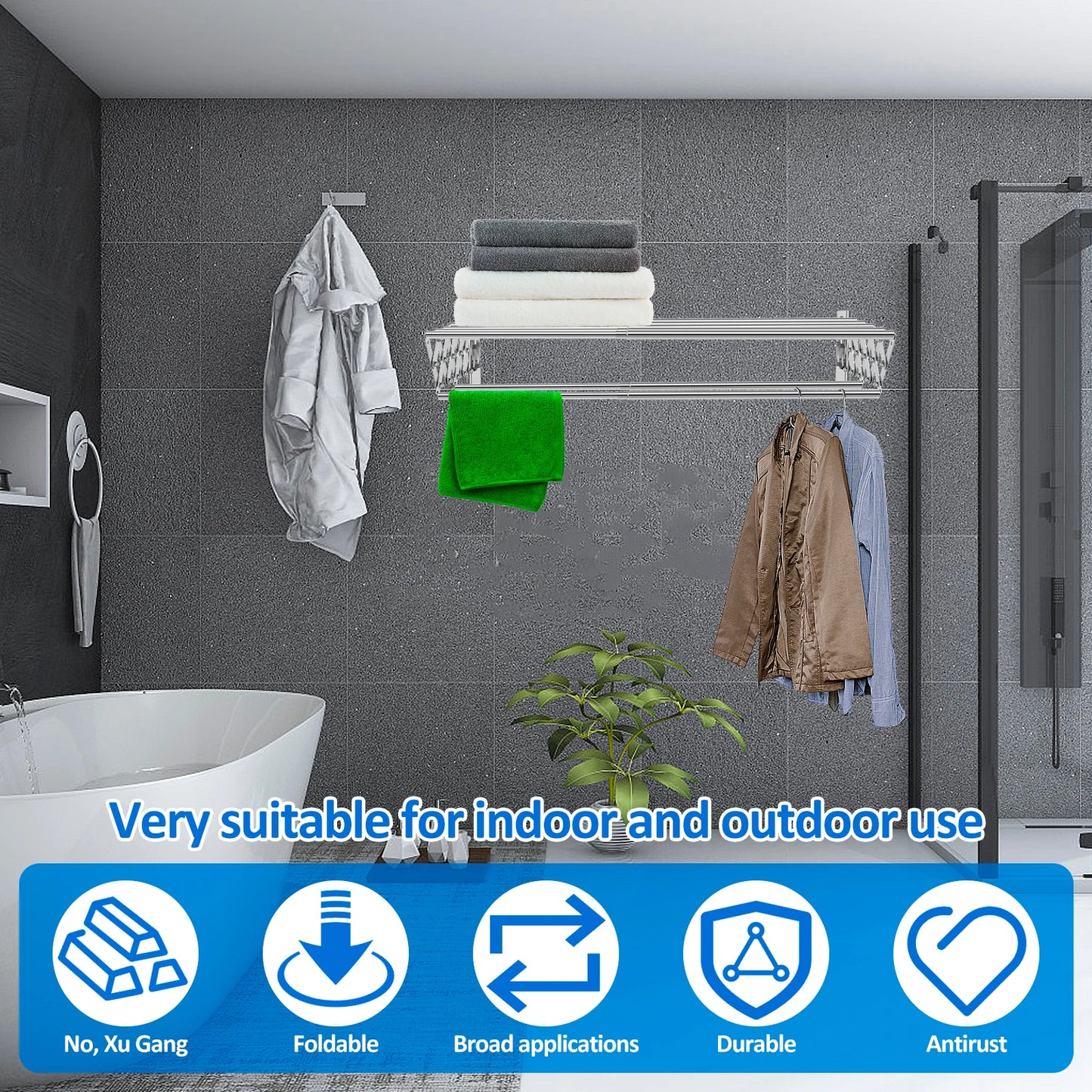 Wall Mounted Clothes Drying Rack Stainless Steel Accordion Retractable Drying Rack Towel Clothes Horse For Balcony Bathroom