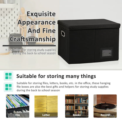 Folding File Storage Box Hanging File Filing Box with Label Slot Fabric Folder Organizer Box Portable Organizer Box with Lid