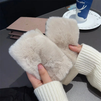 Winter Korean version half -finger leopard gloves suede iconic fur gloves, students with velvet fur, warm gloves wholesale