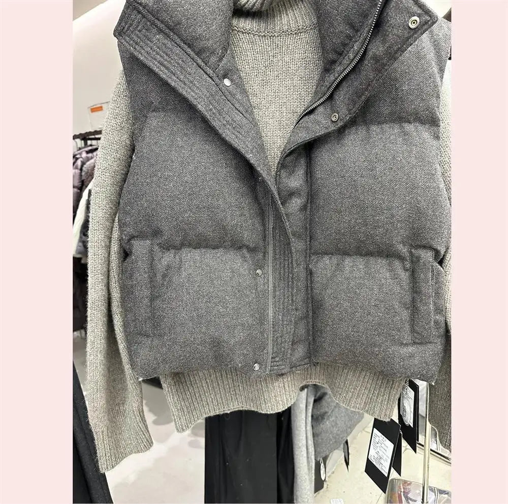 2025 Korea Chic Streetwear Personalized Vest Short Parkas Casual Elegant Coat Advanced High Street Moda All-match Women Jacket