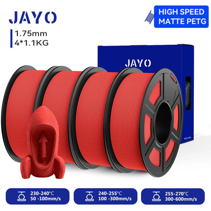 JAYO 4Rolls 3D High Speed Matte PETG 3D Filament 1.75mm 30mm/s - 600mm/s Print Range High Flow Speedy PETG 3D Printer Filament