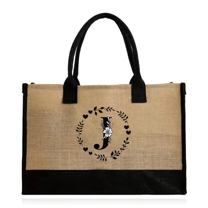 Shopping Bag Burlap Tote Bag Jute Bags Lightweight Handbag Portable LargeCapacity Women Grocery Organizer Garland Letter Pattern