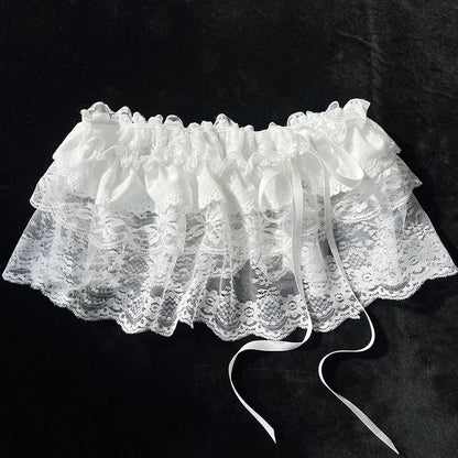 Korean Ins Blogger Unique Lace Layered Gauze Skirts Lace Trim A-Line Short Cloth Mini Waist Skirts Harajuku Girl's White Skirts