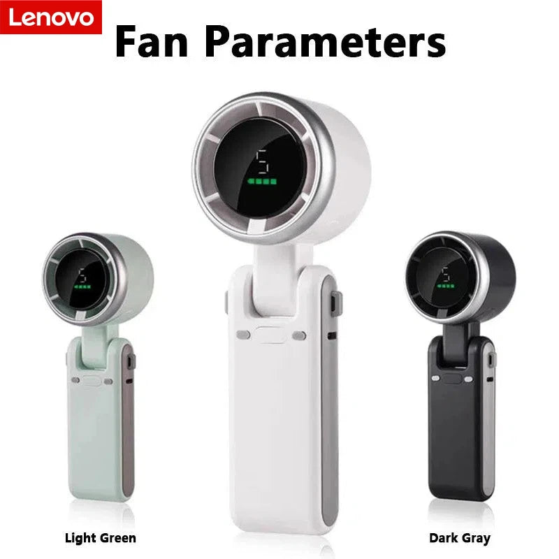 Lenovo Handheld Folding Fan Type-C Charge Ports Portable Desktop 5 level Adjustment Digital Display Electric Fan With Lanyard