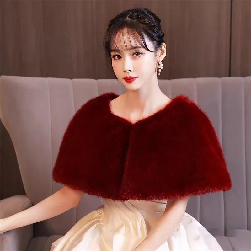 110cm Fur Shawl Wedding Wrap For Formal Dress Cheongsam Married Outerwear Bridal Cape Autumn Winter Jacket Bolero