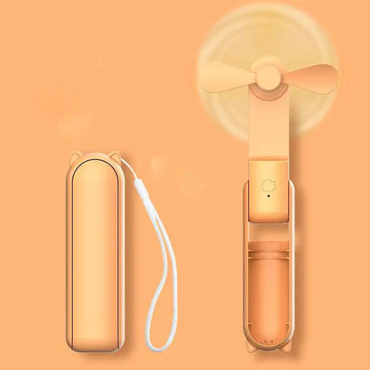 Portable Fan 2000mAh USB Rechargeable 3 Speed Mini Handheld Foldable Fan Hand Held Small Pocket Travel Fan with Handy Power Bank