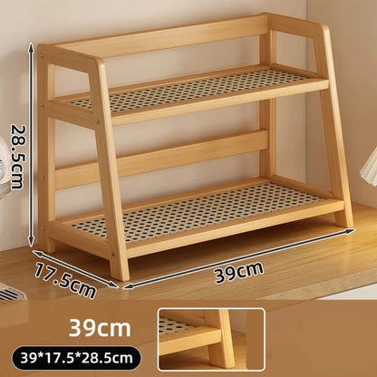 Display Rack Spice Rack Wooden Storage Shelf for Kitchen Rattan Desktop Organizer for Countertop Makeup Organizer