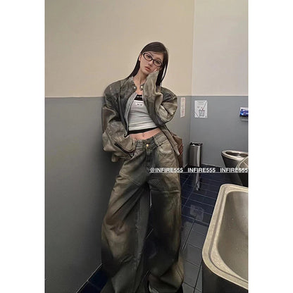 2024 Retro Wide Leg Jeans girl Women Autumn Winter Y2K American Casual High Waist Loose Look Slimming Straight Leg Dragging
