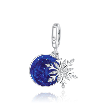 WOSTU 925 Sterling Silver Snowflake Charm Winter Snow Beads Purity Original Fit for Women Girls Necklace DIY Fine Jewelry Gift