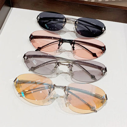 2026 New European and American Sunglasses, INS Style, Frameless Oval, High-End Fashion, Vintage Trendy Hit, Y2K Korean Version