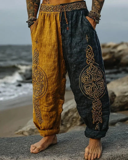 Men's Viking Nordic Sun Art Knot Tribe Celtic Rune 3D Printed Casual Pants Drawstring Straight Leg Pants Summer Beach Pants