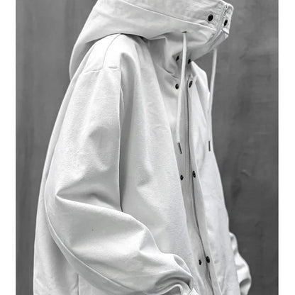 Hikigawa Chic Fashion Women Punk Style Turtleneck Hooded Jackets Vintage Loose High Street Zipper Cardigan Coats Tops Mujer