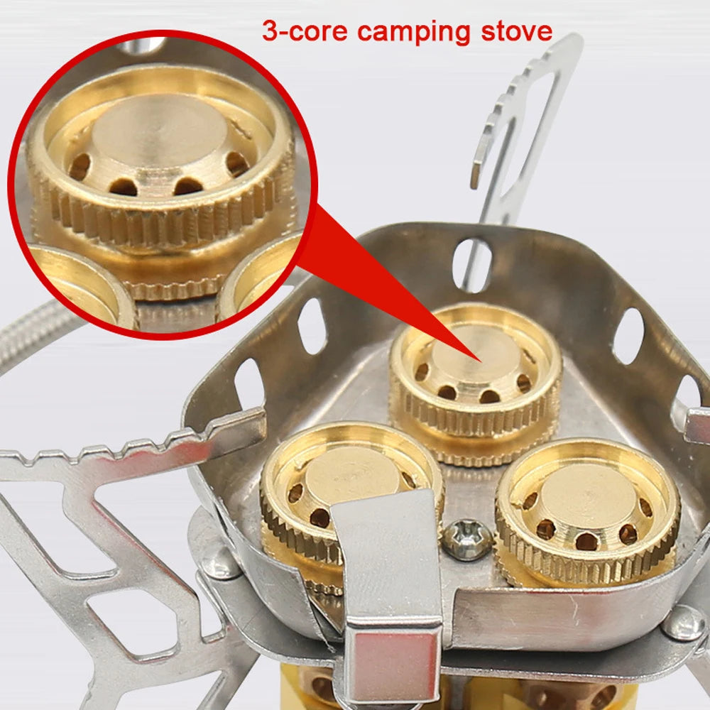 12800W High Power Outdoor Stove 3-Core Gases Burner Windproof Camping Stove with Adjustable Valve for Hiking Picnic Cooking