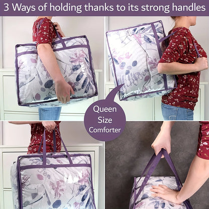 1pc Clear Zippered Storage Bags - Plastic Vinyl, Reinforced Handle, for Blankets, Clothes, Comforter, Bedding, Moving