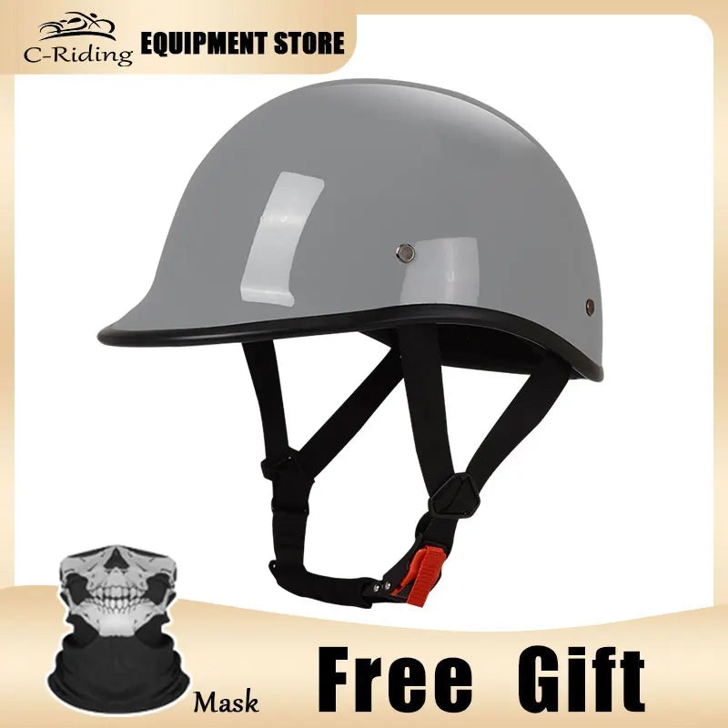 Motorcycle Half Helmet Beanie Retro Open Face Helmet Skull Cap DOT Certified Lightest Low Profile Street ATV Moped Helmet