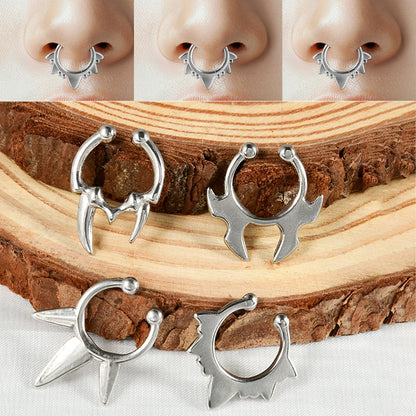 5-1PCS Stainless Steel Non Piercing Nose Clip Cone Bull Punk Unique Fake Nose Septum Ring Non-pierced Body Jewelry Unisex