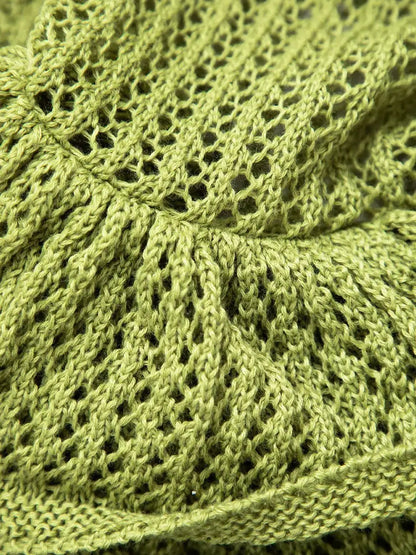 Open Knit Ruffle Hem Cami Mini Dress Crochet Knit Dresses Sleeveless Cover Up Dress Summer Party Female Soild Crochet Dress