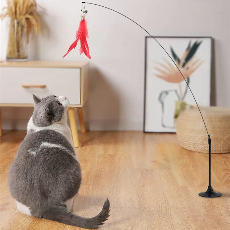 Cat Toy Cat Toys Interactive with Sucker Feather Toys for Cats Tease Sucker Stainless Steel Wire Cats Toy with Bell Pet Products