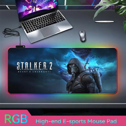 S_stalker 2 Mouse Pad RGB 3 mm Mouse Pad Rubber Mouse Pad LED Lamp Cute Desk Mat Anime Carpet  Desk Led Mouse Pad Mouse Pad Gran