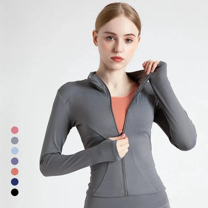 New Jacket Women Yoga Wear Ladies Coat Round High Elasticloose Exercise Yoga Fitness Long Sleevestand-up Collar Yoga Tops Thin