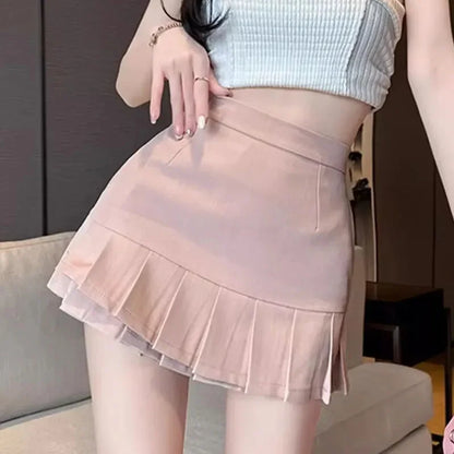Black High Waist Pleated Mini Skirts Women 2026 Summer Zipper Slim Fit A Line Skirt Woman Korean Solid Suit Short Skirts Ladies
