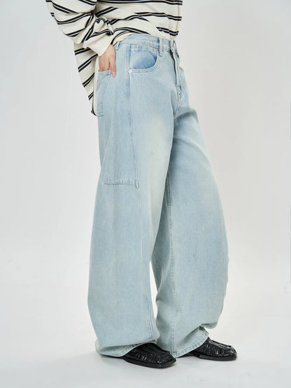 Spring and Autumn Women's Casual Solid Color High Waist Loose Wide Leg Jeans